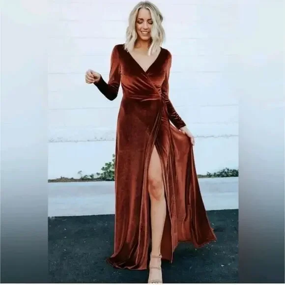 Baltic Born | Dresses | Baltic Born Esmerelda Velvet Maxi Wrap Dress L  Bronze Brown Boho Whimsy Prairie | Poshmark